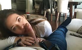 Cute GF Gives Awesome BJ With Swallowing On POV